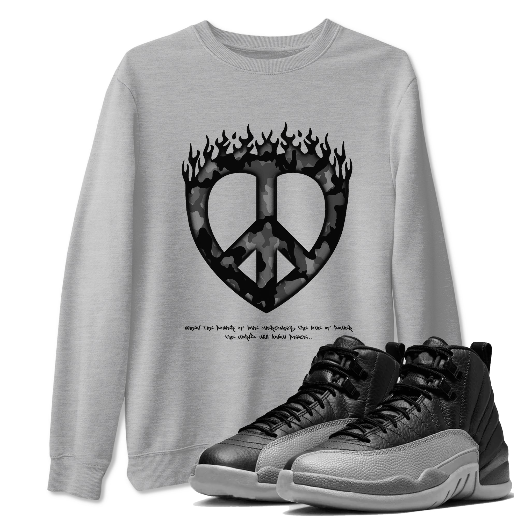 Love Peace snkmatch Tees - Air Jordan 12 Black Wolf Grey