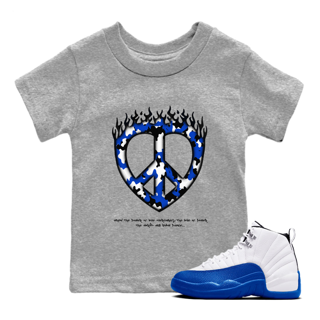 Love Peace snkmatch Tees Kids - Air Jordan 12 Blueberry