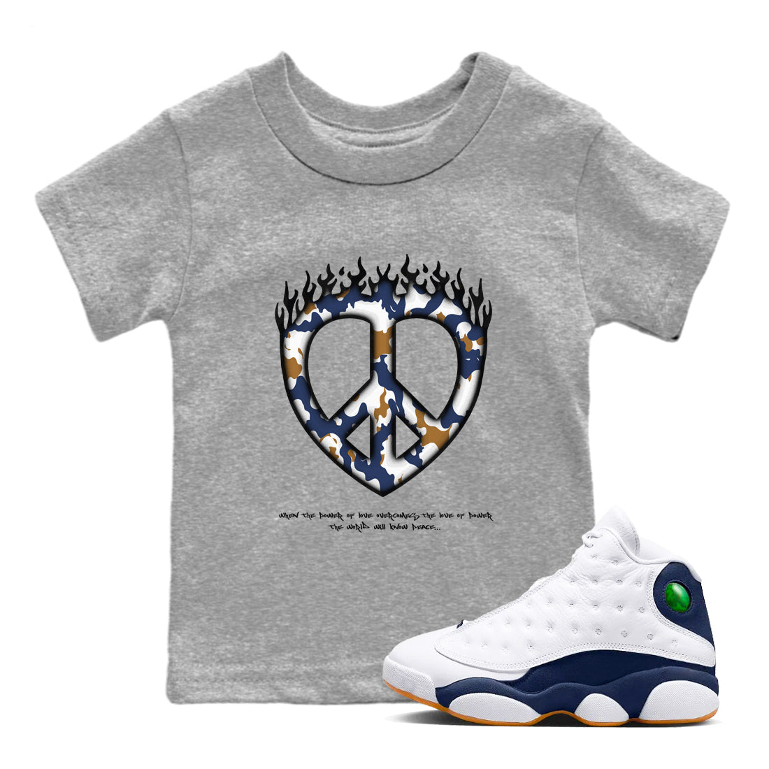 Love Peace snkmatch Tees Kids - Air Jordan 13 Midnight Navy