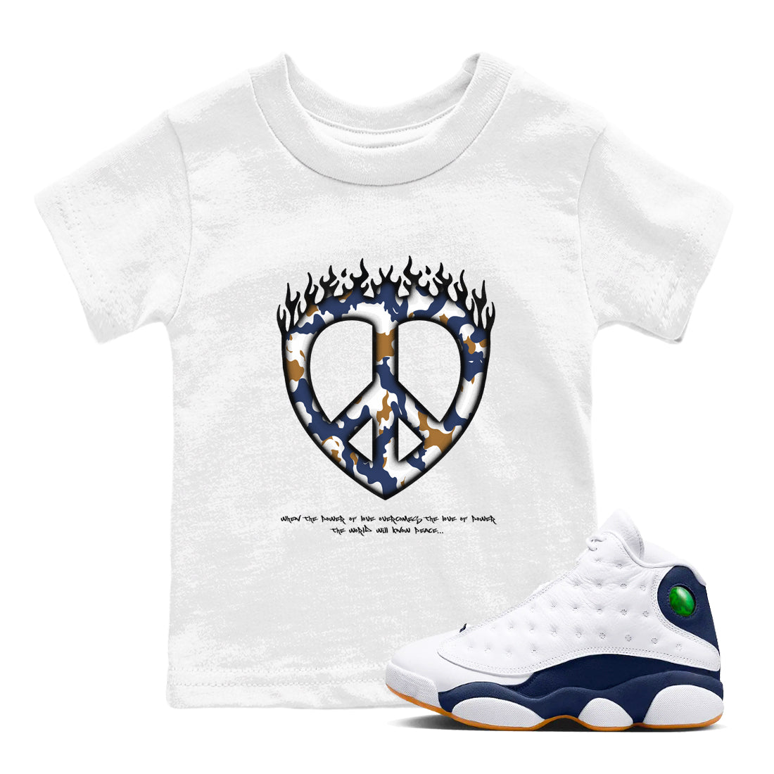 Love Peace snkmatch Tees Kids - Air Jordan 13 Midnight Navy