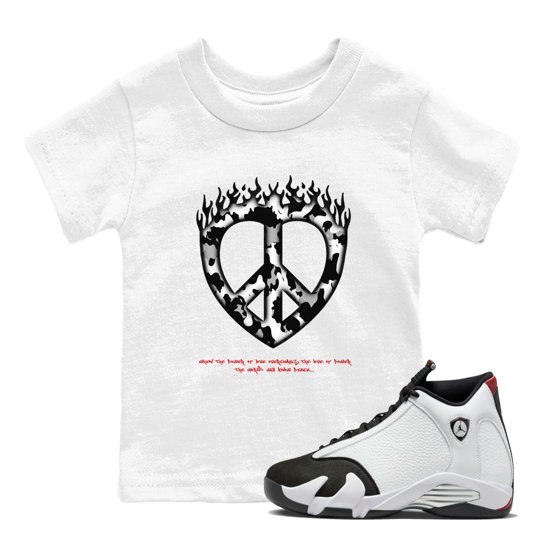 Love Peace snkmatch Tees Kids - Air Jordan 14 Black Toe