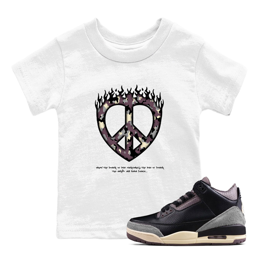 Love Peace snkmatch Tees Kids - Air Jordan 3 A Ma Maniere x Black