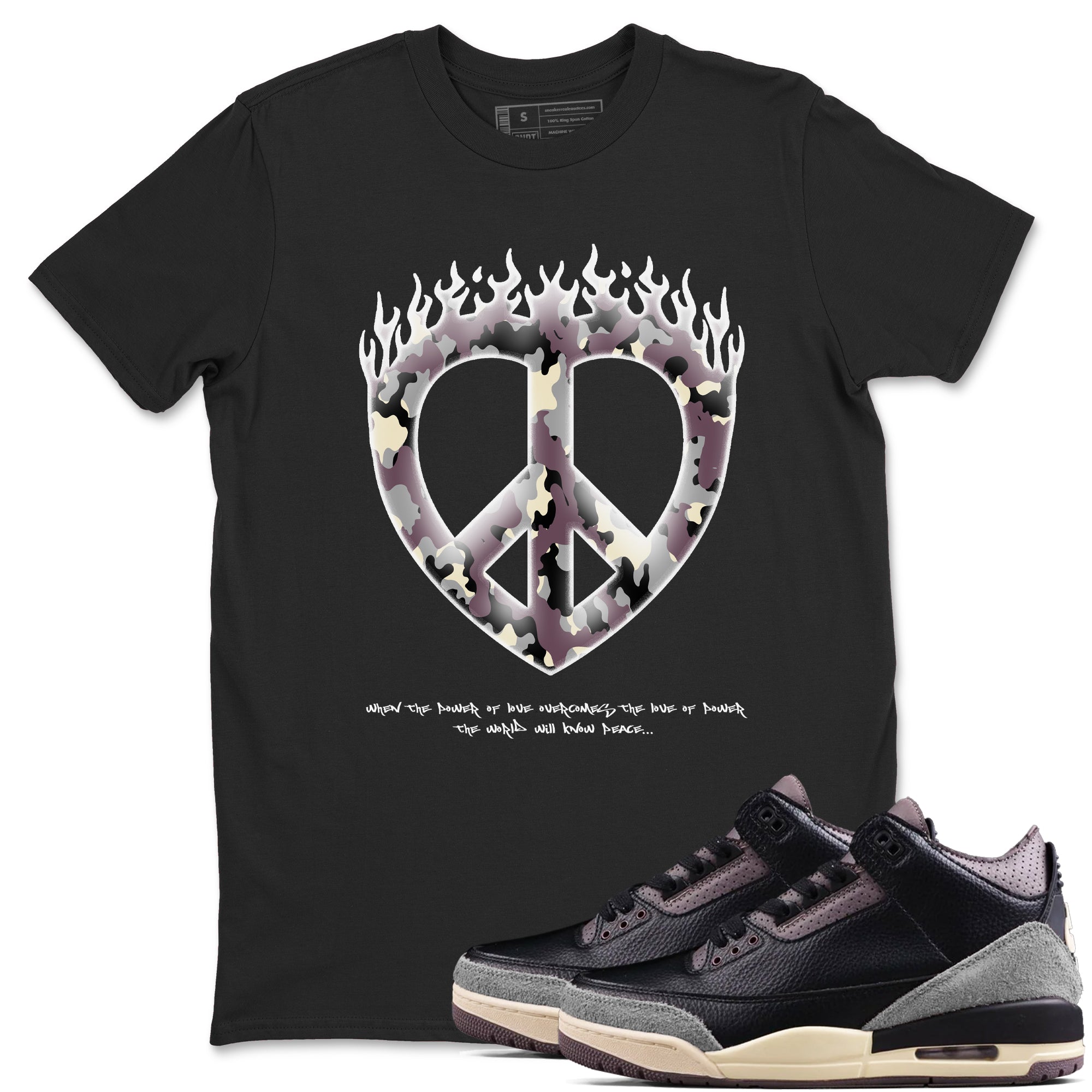 Love Peace snkmatch Tees - Air Jordan 3 A Ma Maniere x Black