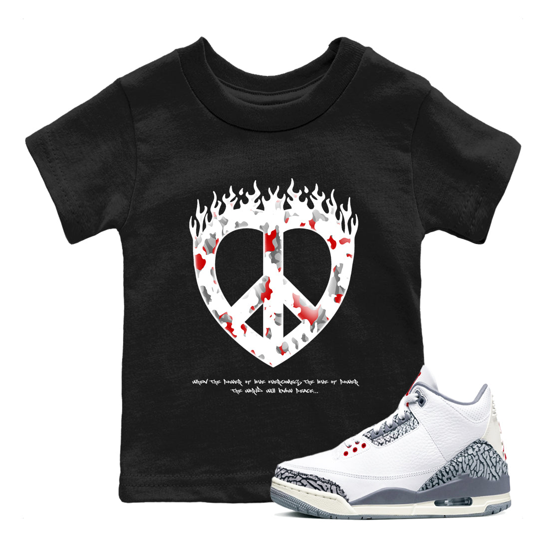 Love Peace snkmatch Tees Kids - Air Jordan 3 Cement Grey