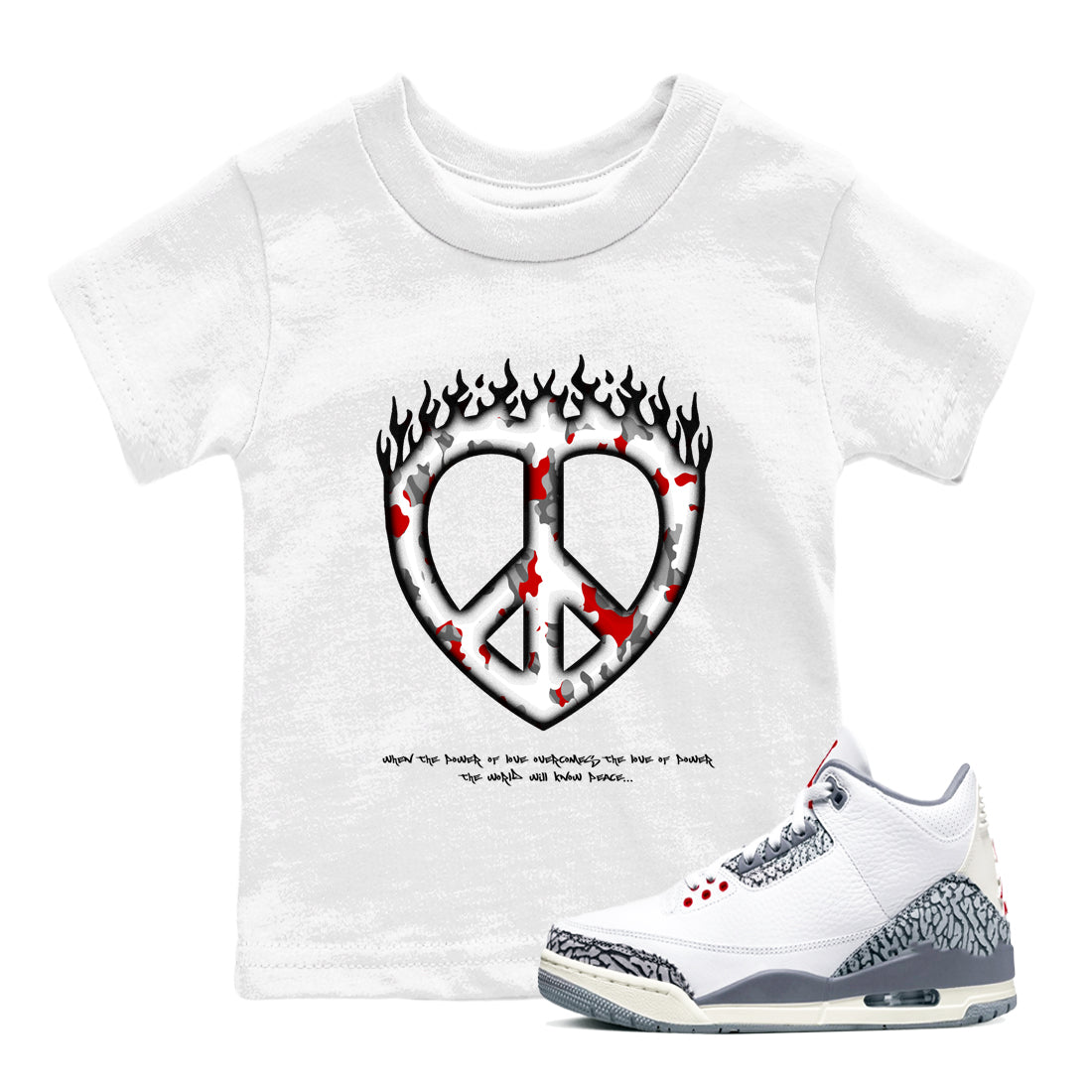 Love Peace snkmatch Tees Kids - Air Jordan 3 Cement Grey