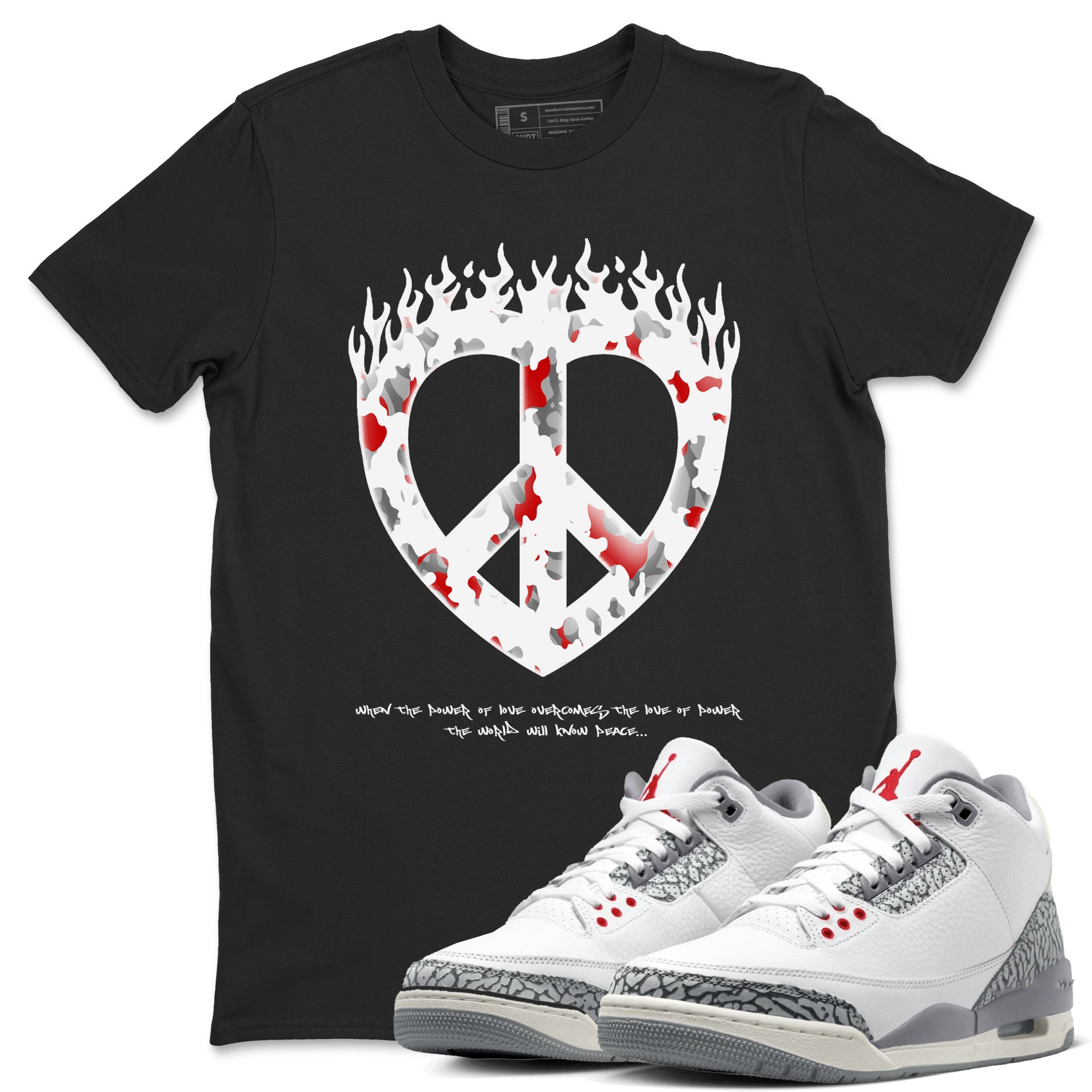 Love Peace snkmatch Tees - Air Jordan 3 Cement Grey