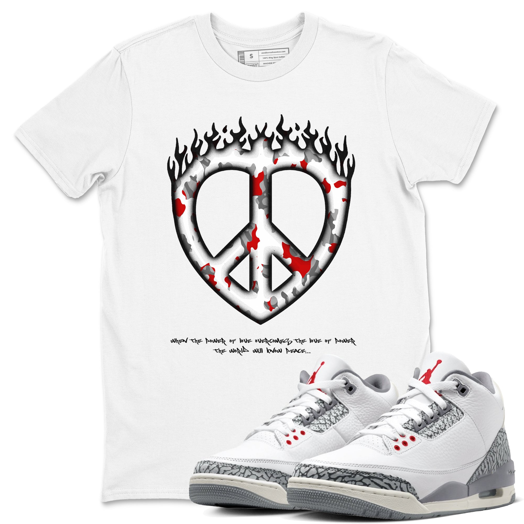 Love Peace snkmatch Tees - Air Jordan 3 Cement Grey