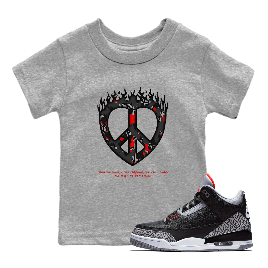 Love Peace snkmatch Tees Kids - Air Jordan 3 Black Cement
