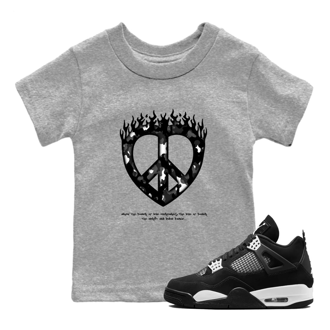 Love Peace snkmatch Tees Kids - Air Jordan 4 White Thunder