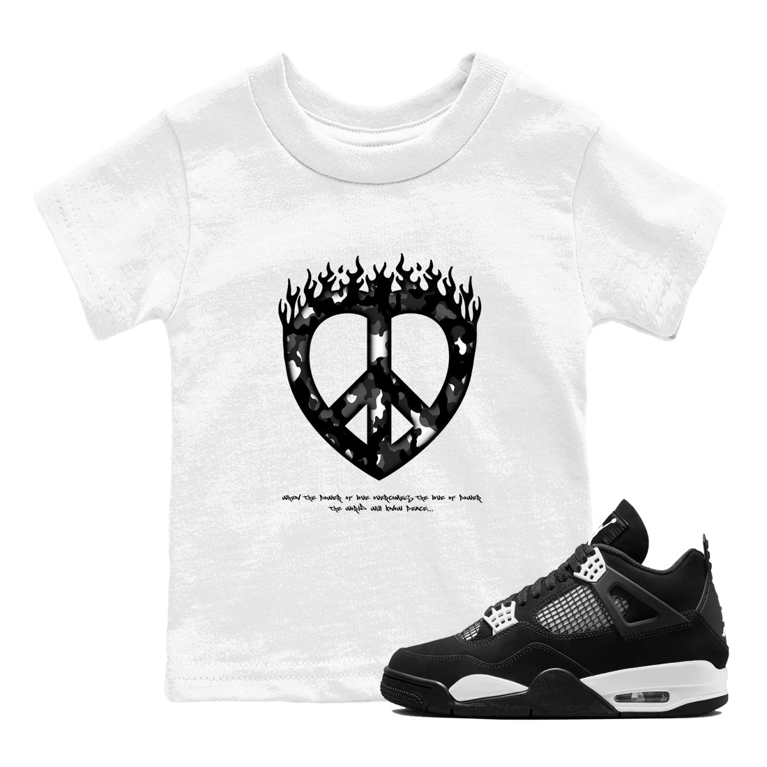 Love Peace snkmatch Tees Kids - Air Jordan 4 White Thunder