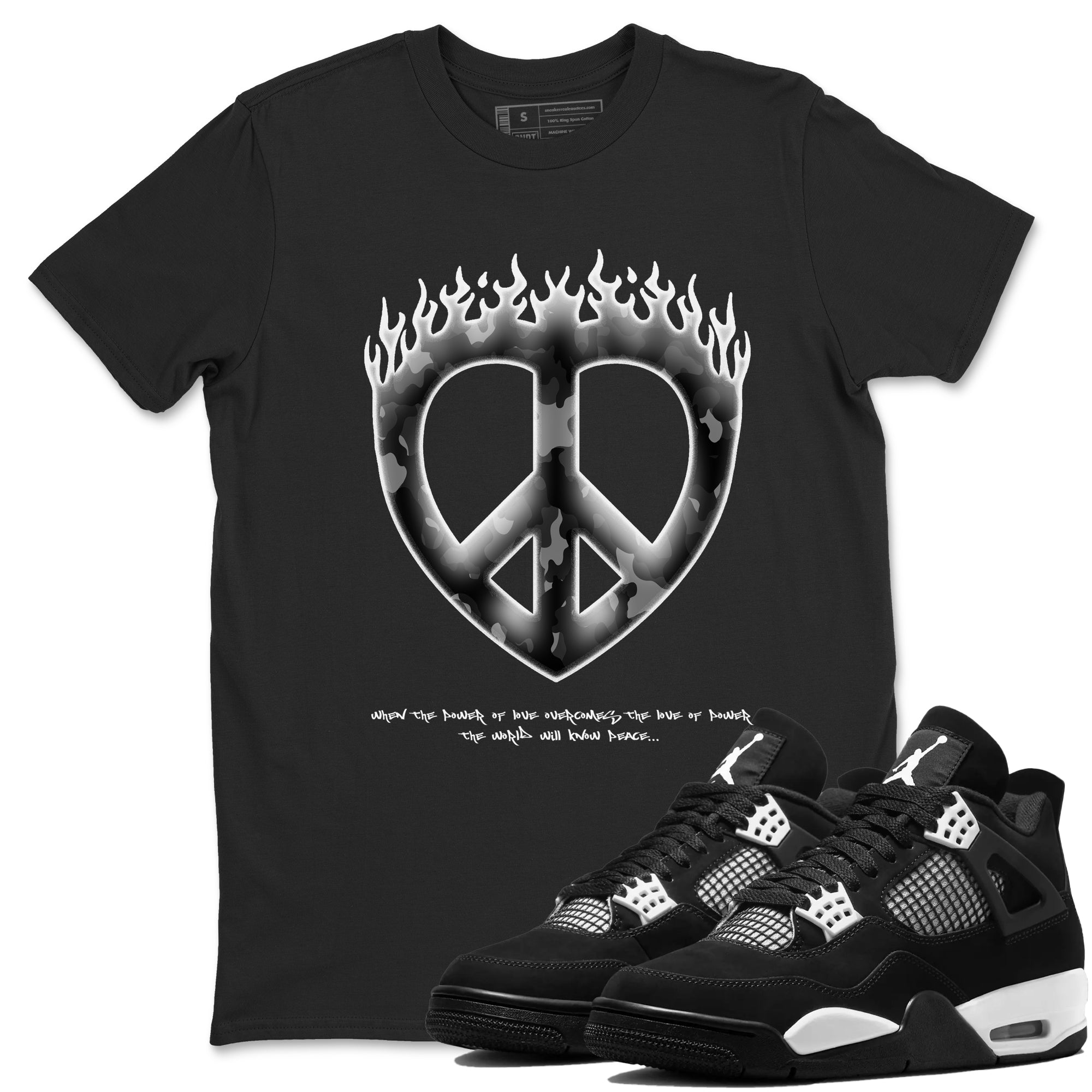 Love Peace snkmatch Tees - Air Jordan 4 White Thunder