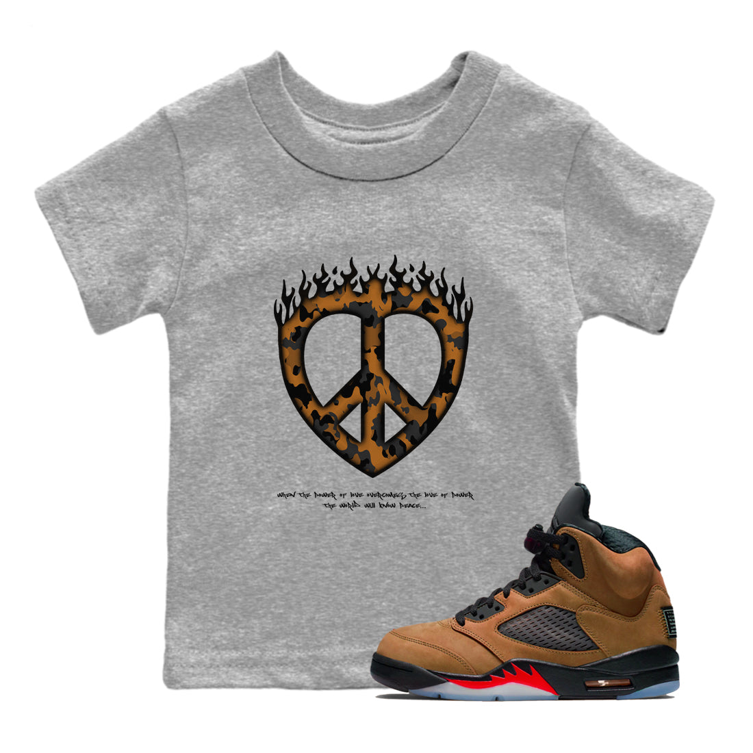 Love Peace snkmatch Tees Kids - Air Jordan 5 Archaeo Brown