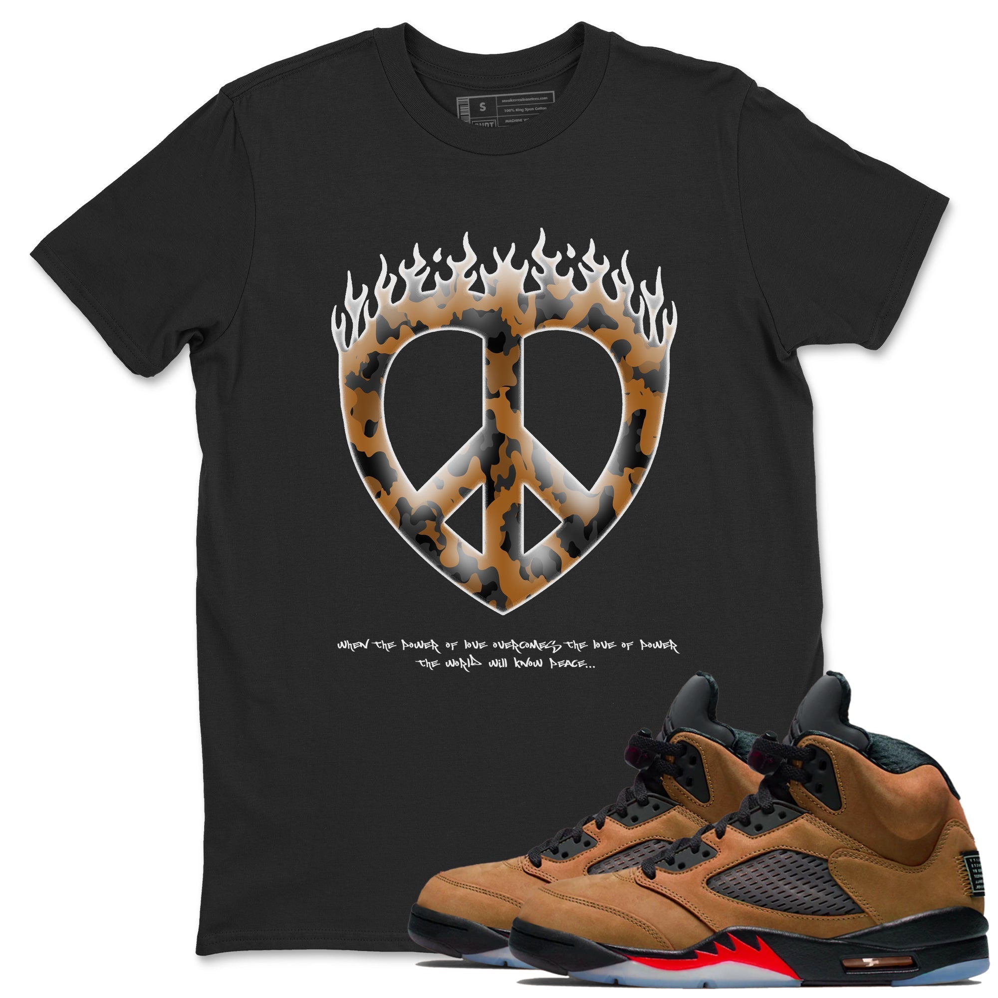 Love Peace snkmatch Tees - Air Jordan 5 Archaeo Brown