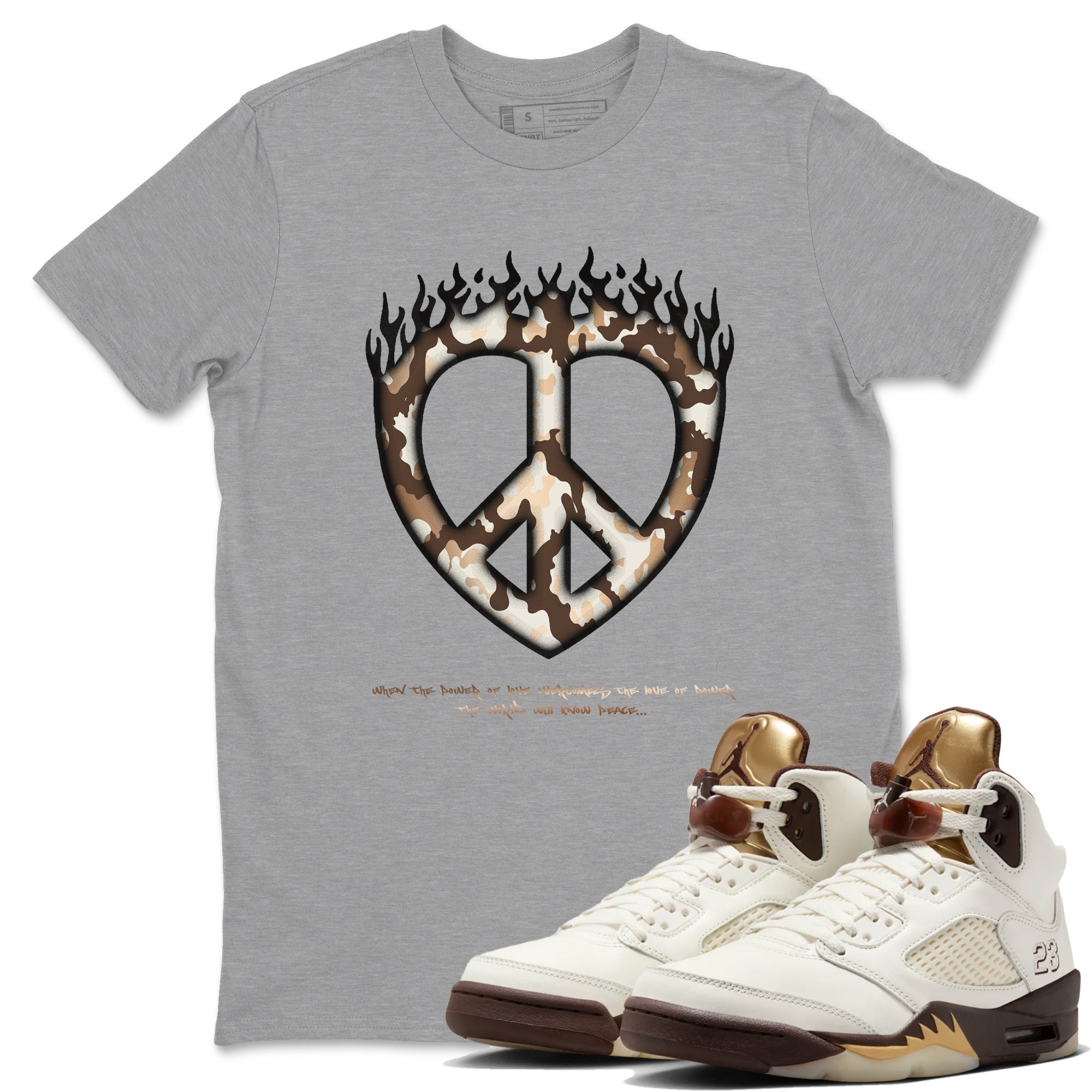 Love Peace snkmatch Tees - Air Jordan 5 Golden Ticket