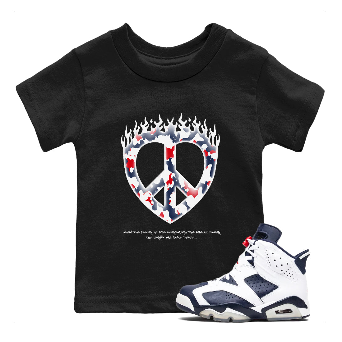 Love Peace snkmatch Tees Kids - Air Jordan 6 White And Midnight Navy