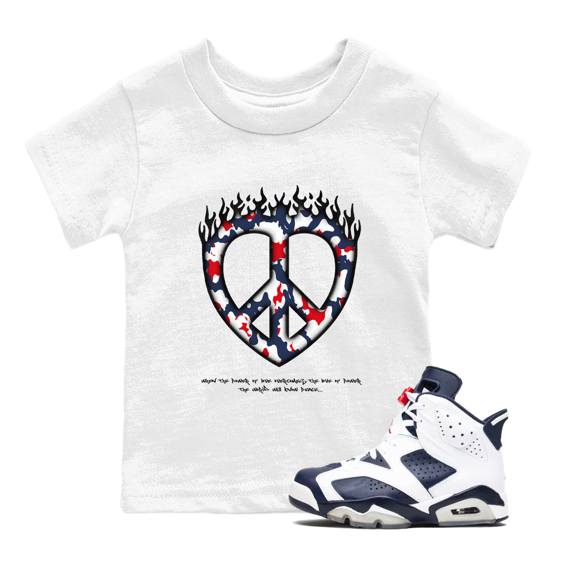 Love Peace snkmatch Tees Kids - Air Jordan 6 White And Midnight Navy