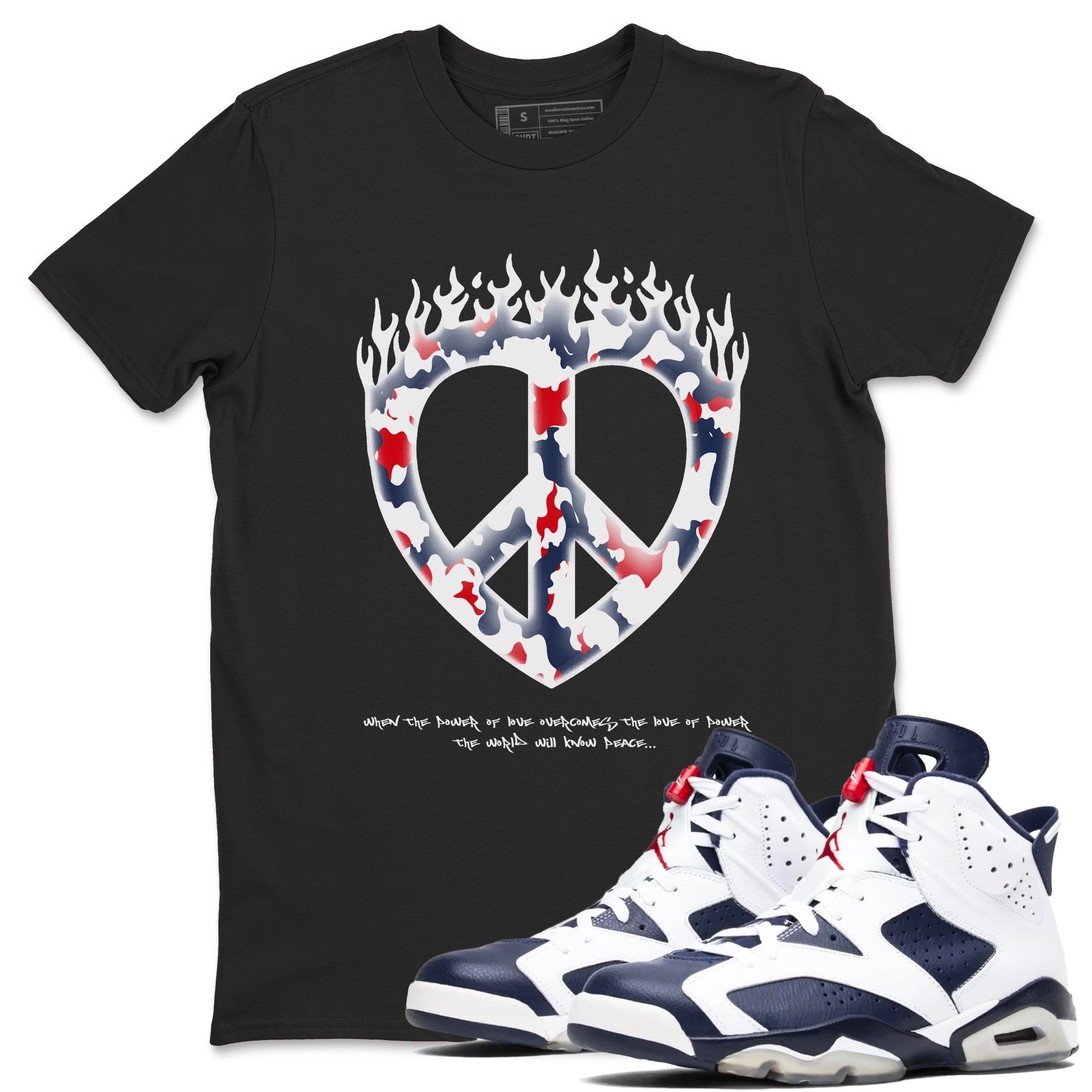 Love Peace snkmatch Tees - Air Jordan 6 White And Midnight Navy