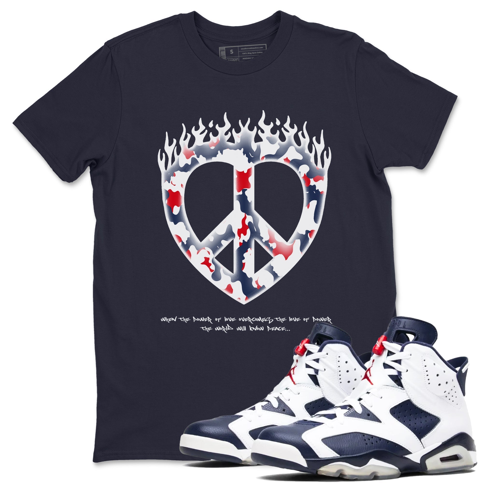 Love Peace snkmatch Tees - Air Jordan 6 White And Midnight Navy
