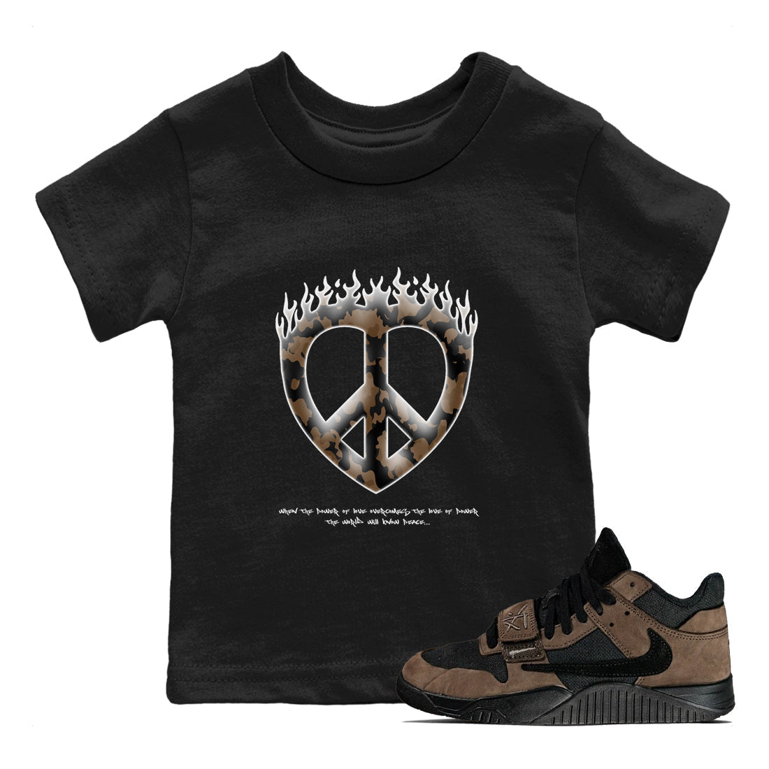 Love Peace snkmatch Tees Kids - Jordan Jumpman Jack Travis Scott Dark Mocha
