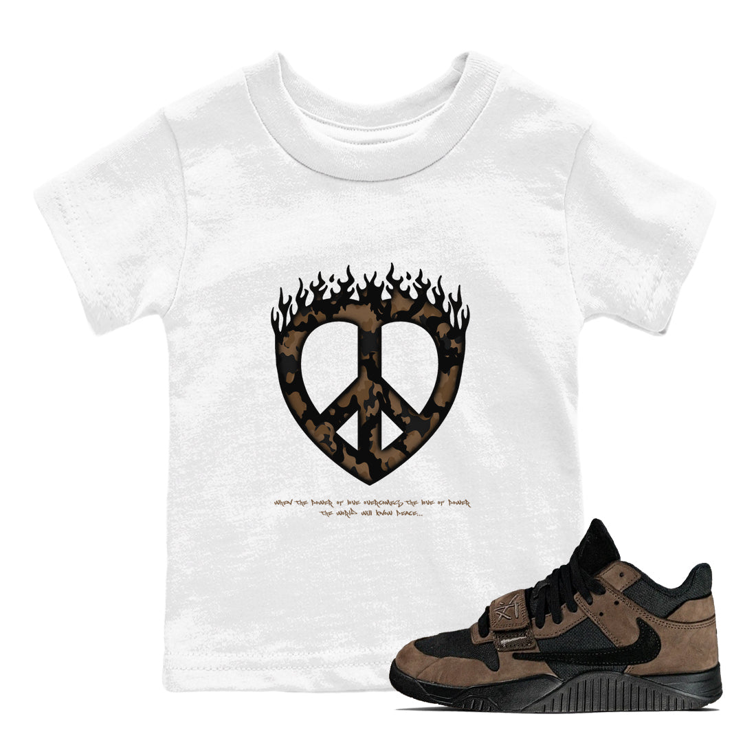 Love Peace snkmatch Tees Kids - Jordan Jumpman Jack Travis Scott Dark Mocha