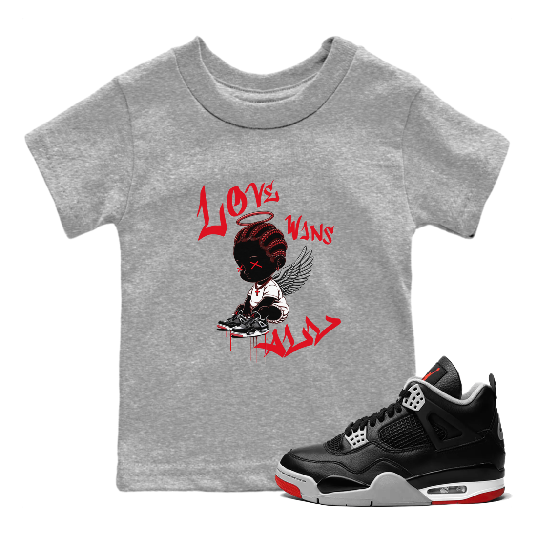 Love Wins All snkmatch Tees Kids - Air Jordan 4 Bred Reimagined