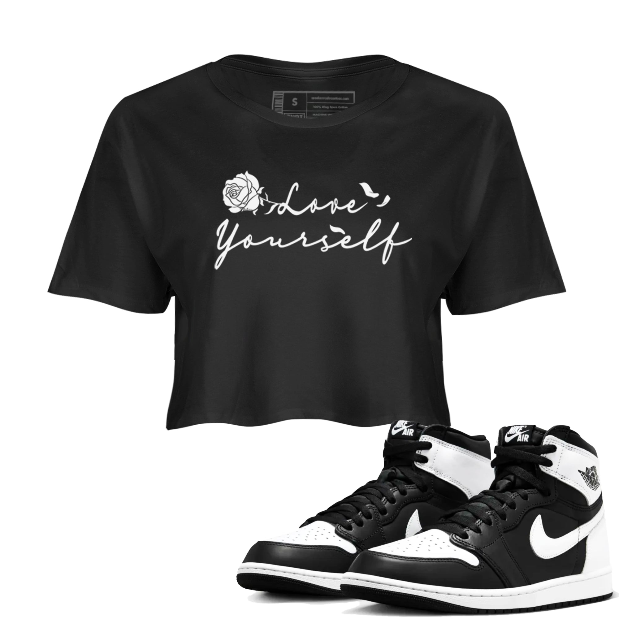 Love Yourself snkmatch Women's Top - Air Jordan 1 Black White