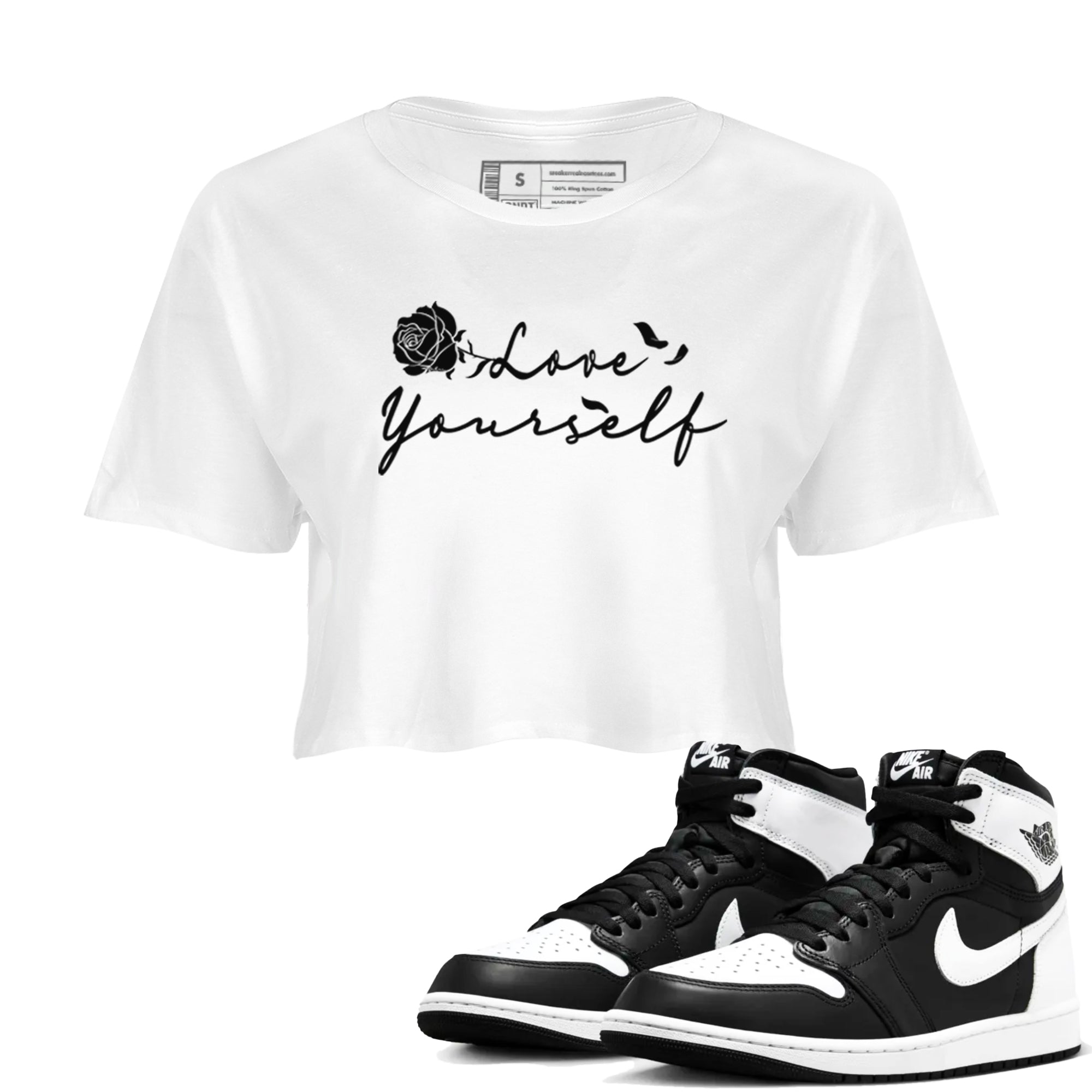 Love Yourself snkmatch Women's Top - Air Jordan 1 Black White