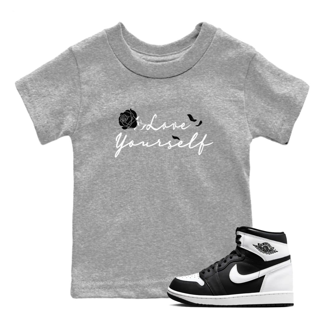 Love Yourself snkmatch Tees Kids - Air Jordan 1 Black White