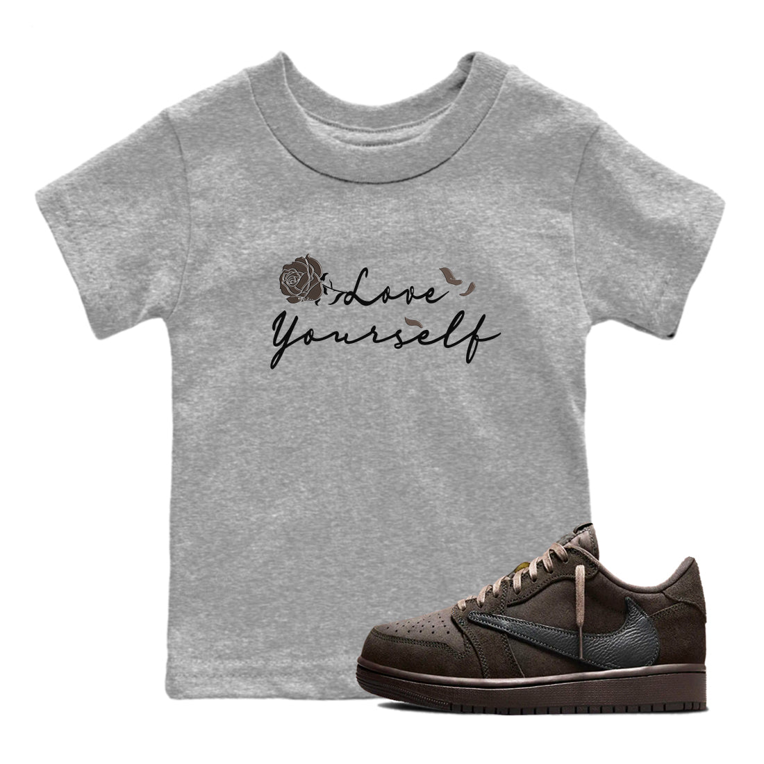 Love Yourself snkmatch Tees Kids - Air Jordan 1 Travis Scott Velvet Brown