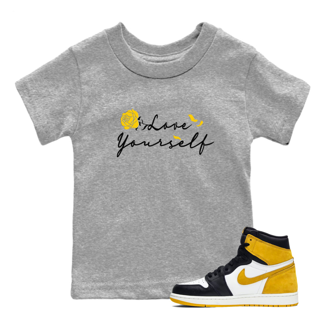 Love Yourself snkmatch Tees Kids - Air Jordan 1 Yellow Ochre