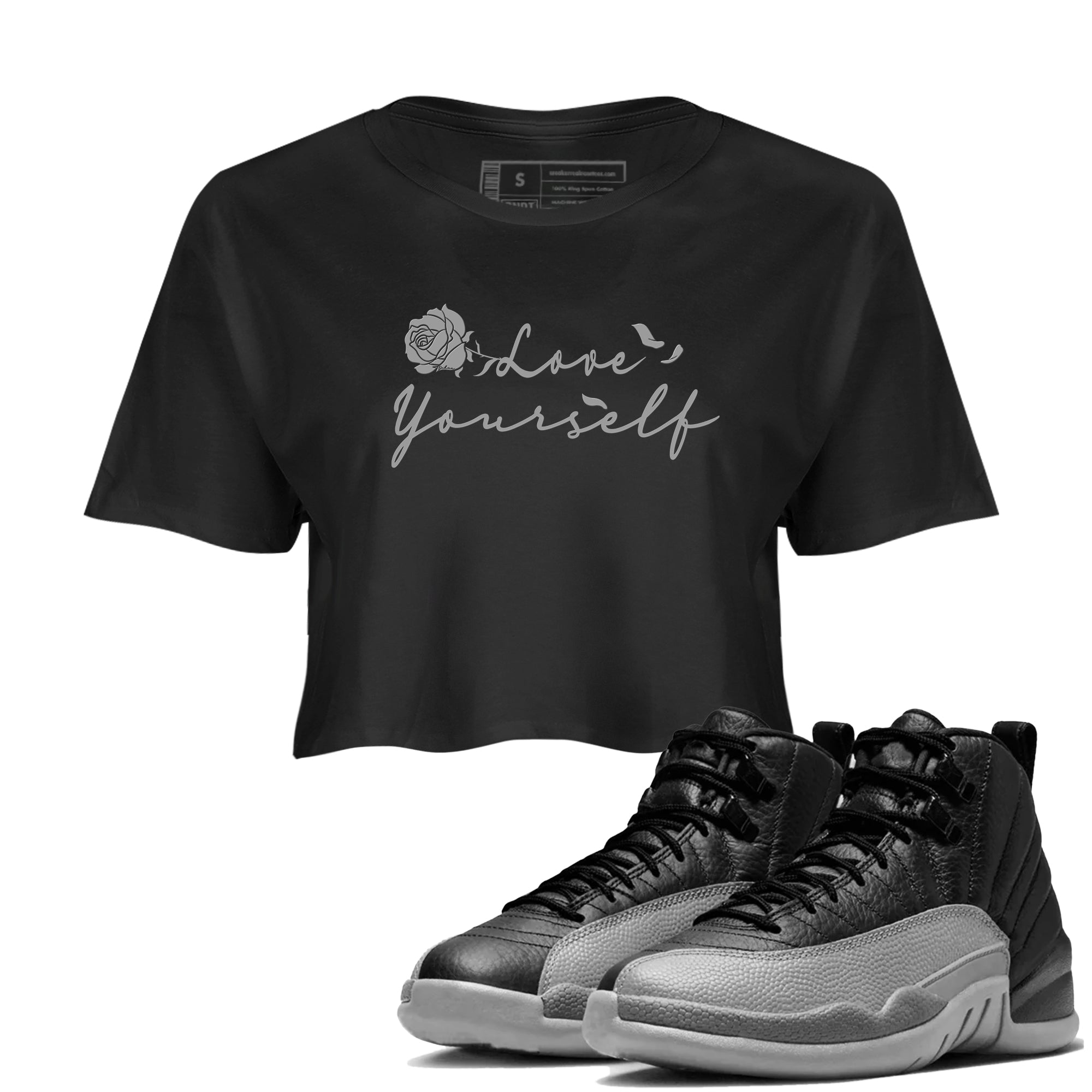 Love Yourself snkmatch Women's Top - Air Jordan 12 Black Wolf Grey