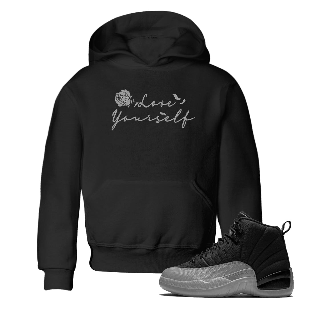 Love Yourself snkmatch Tees Kids - Air Jordan 12 Black Wolf Grey