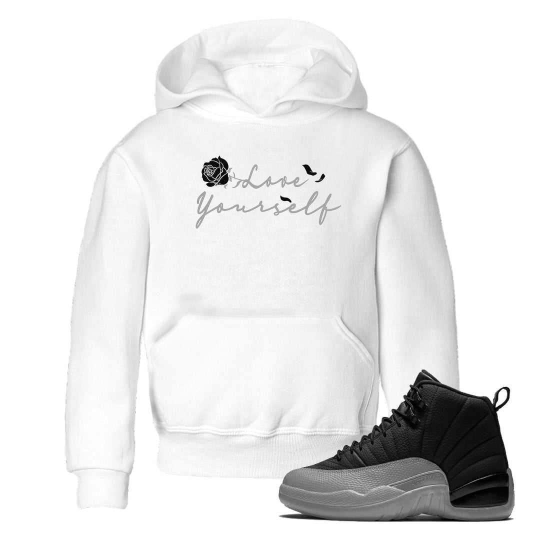 Love Yourself snkmatch Tees Kids - Air Jordan 12 Black Wolf Grey
