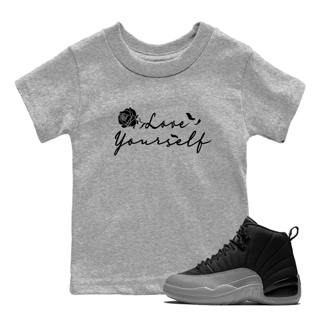 Love Yourself snkmatch Tees Kids - Air Jordan 12 Black Wolf Grey