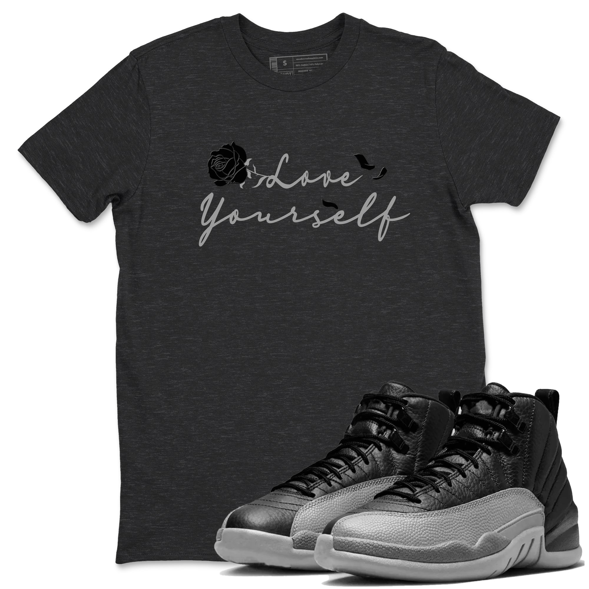 Love Yourself snkmatch Tees - Air Jordan 12 Black Wolf Grey