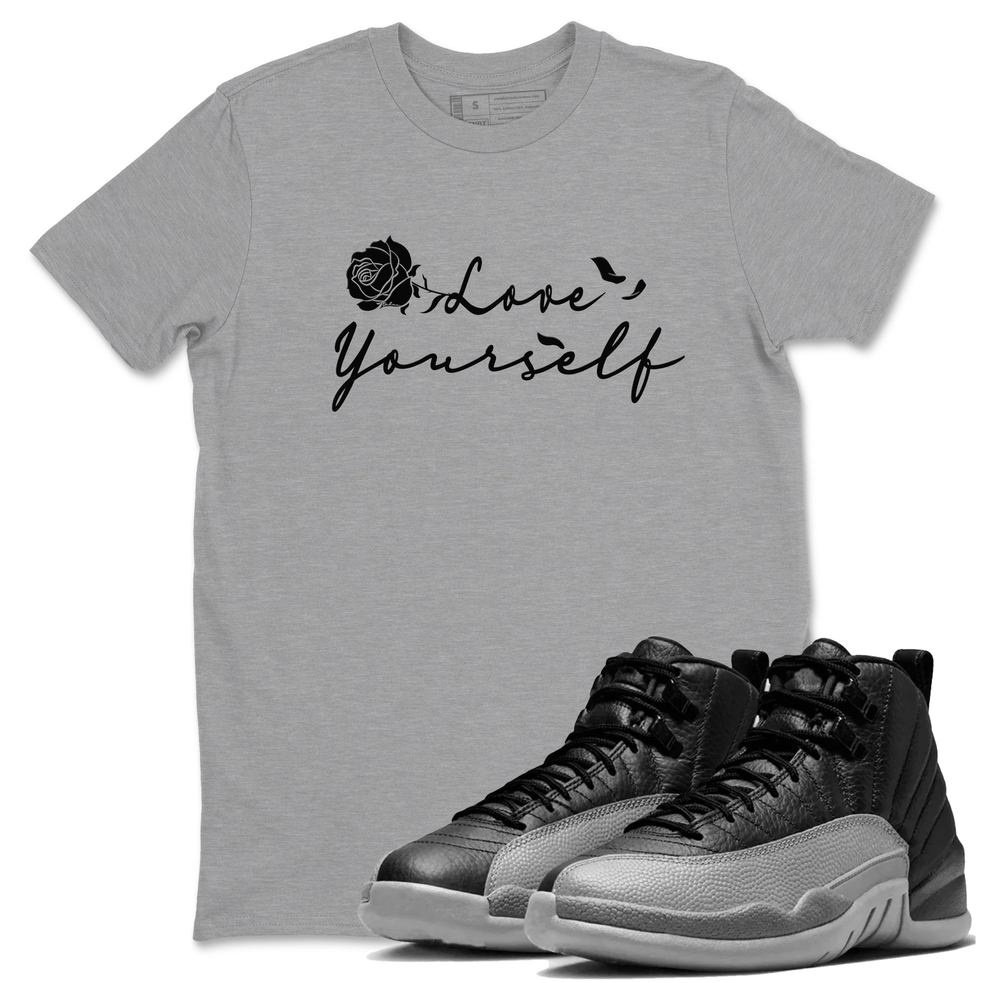 Love Yourself snkmatch Tees - Air Jordan 12 Black Wolf Grey