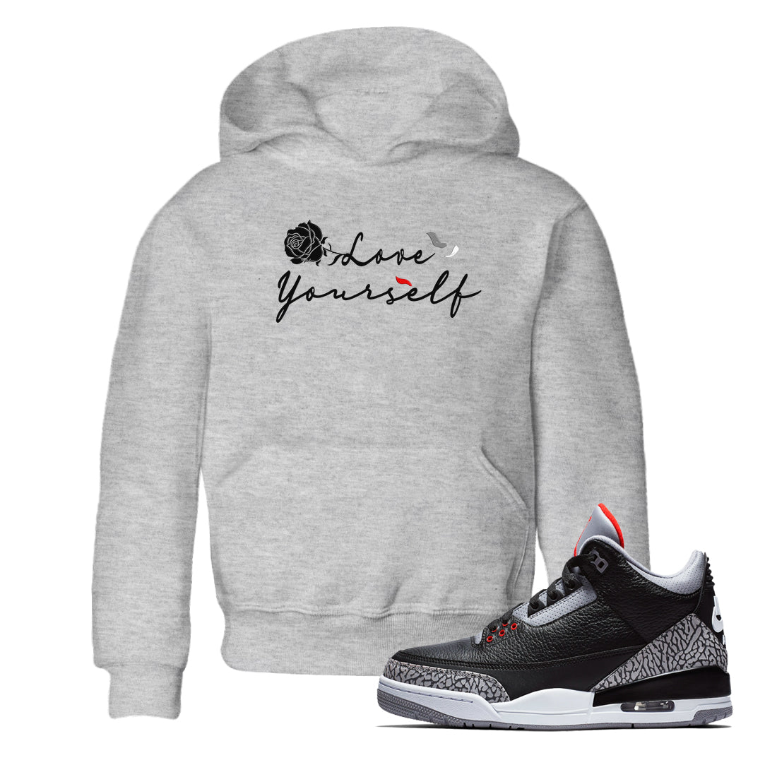 Love Yourself snkmatch Tees Kids - Air Jordan  3 Black Cement