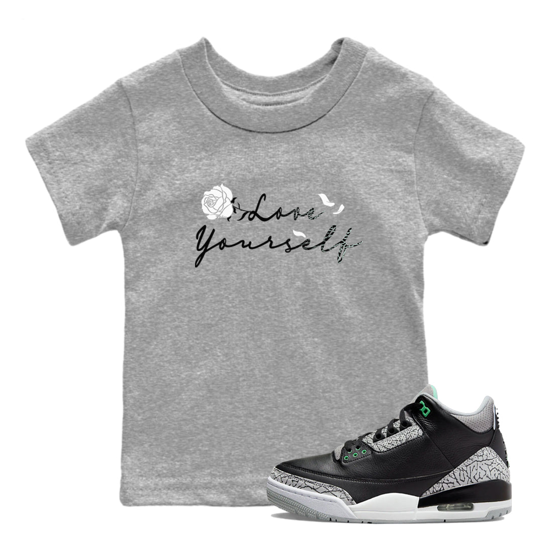 Love Yourself snkmatch Tees Kids - Air Jordan 3 Green Glow