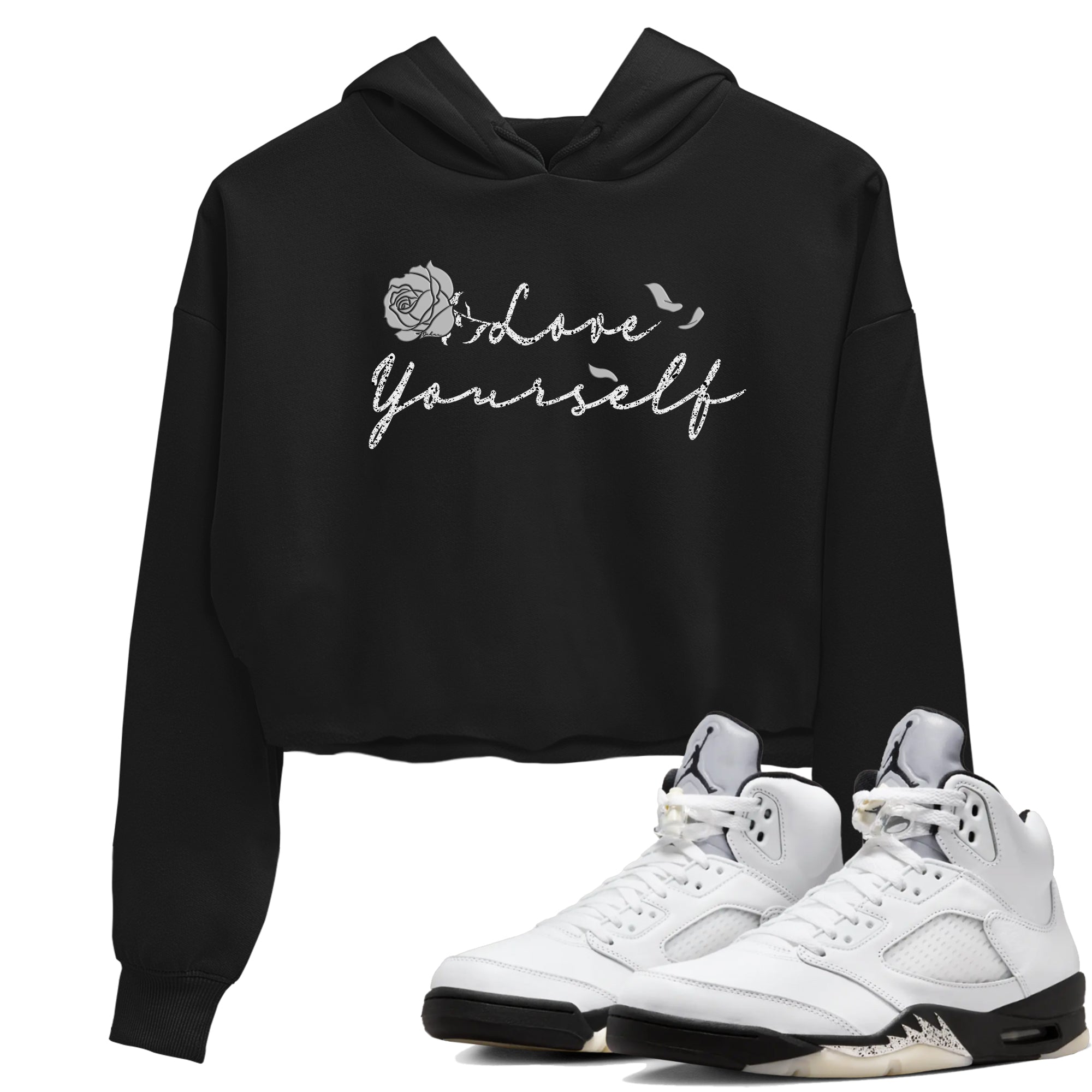 Love Yourself snkmatch Women's Top - Air Jordan 5 White Black