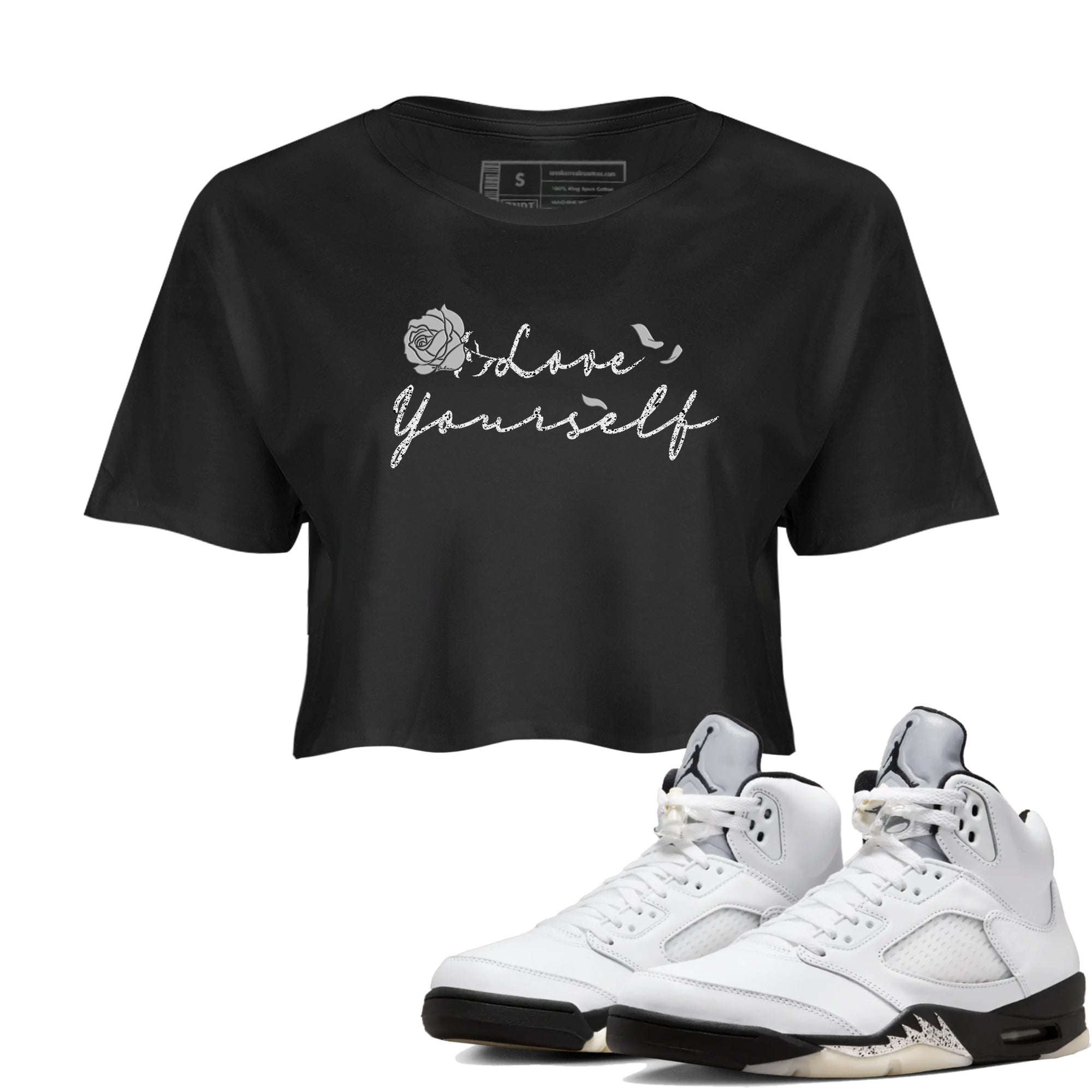 Love Yourself snkmatch Women's Top - Air Jordan 5 White Black