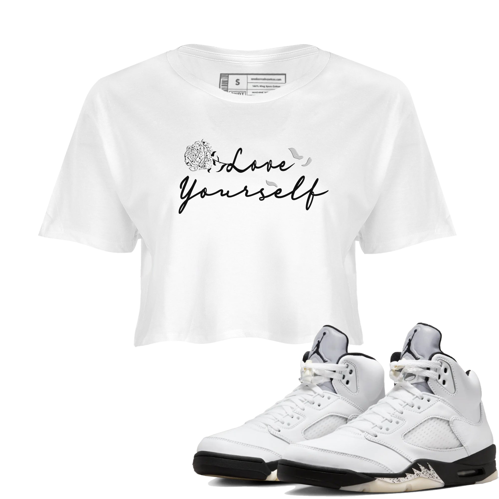 Love Yourself snkmatch Women's Top - Air Jordan 5 White Black