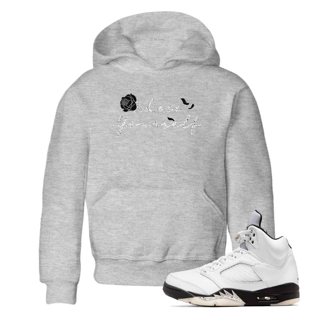 Love Yourself snkmatch Tees Kids - Air Jordan 5 White Black