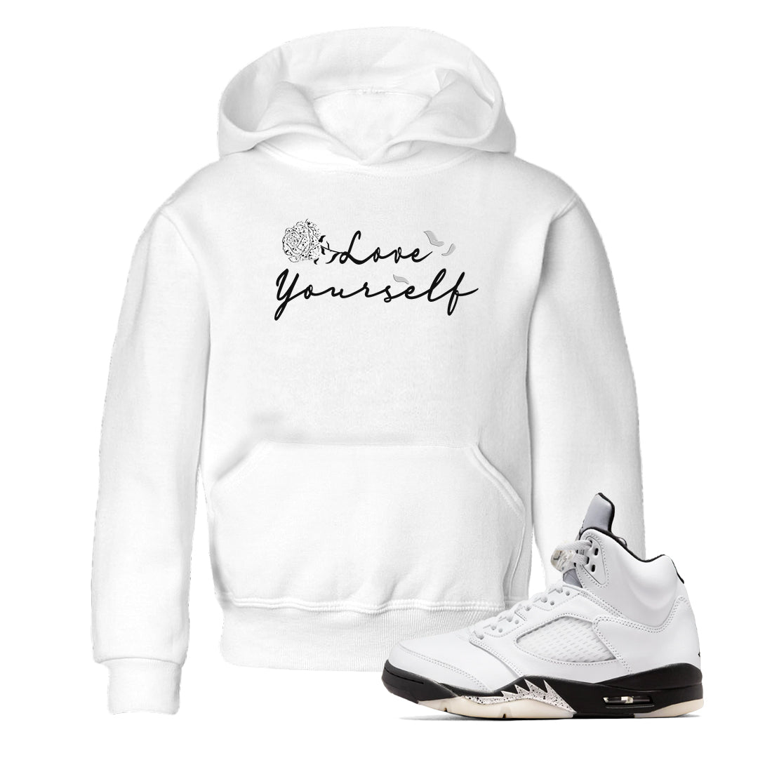 Love Yourself snkmatch Tees Kids - Air Jordan 5 White Black