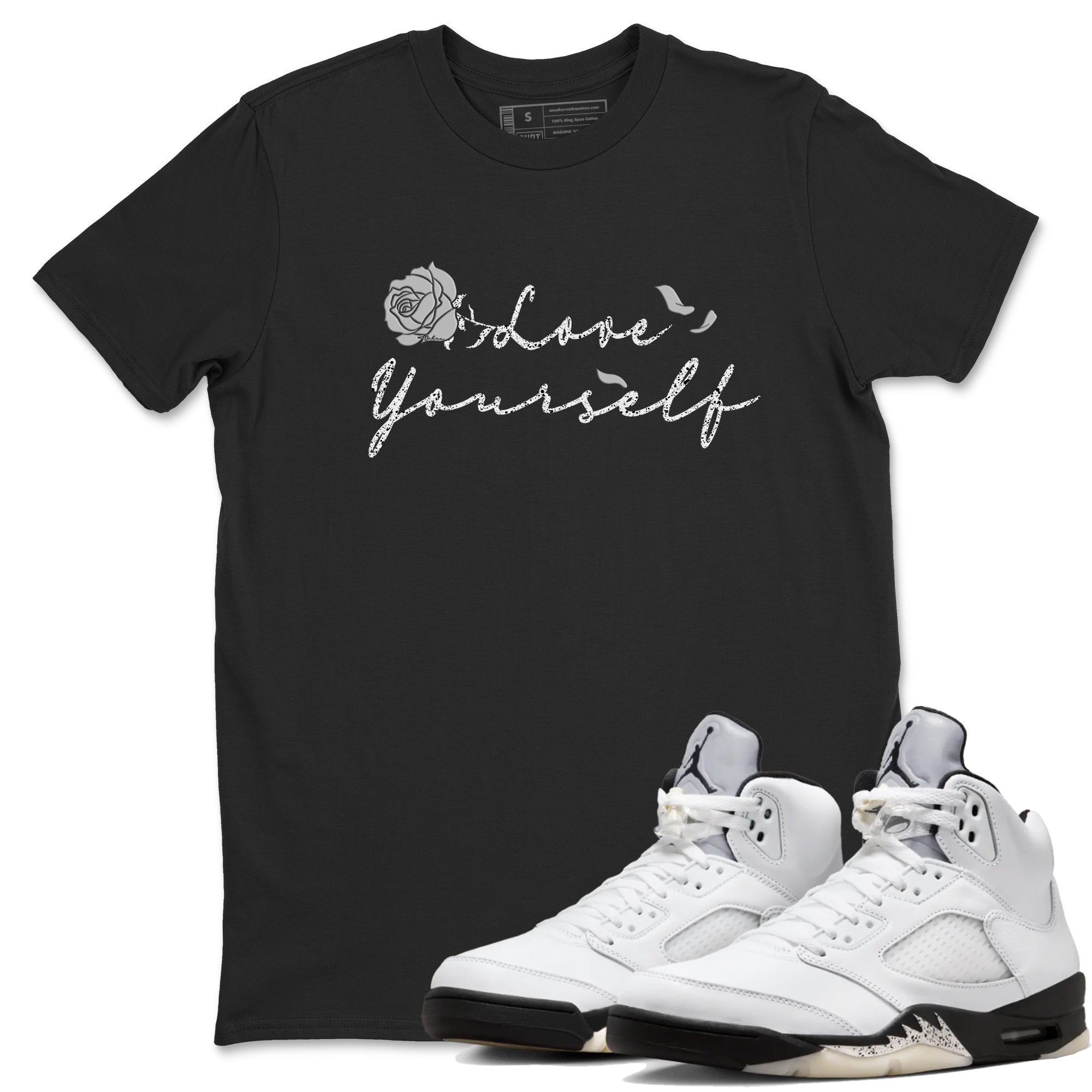 Love Yourself snkmatch Tees - Air Jordan 5 White Black