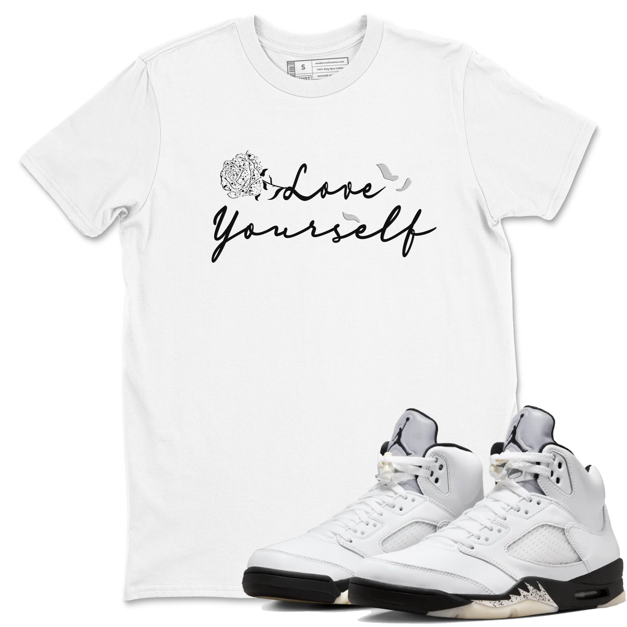 Love Yourself snkmatch Tees - Air Jordan 5 White Black
