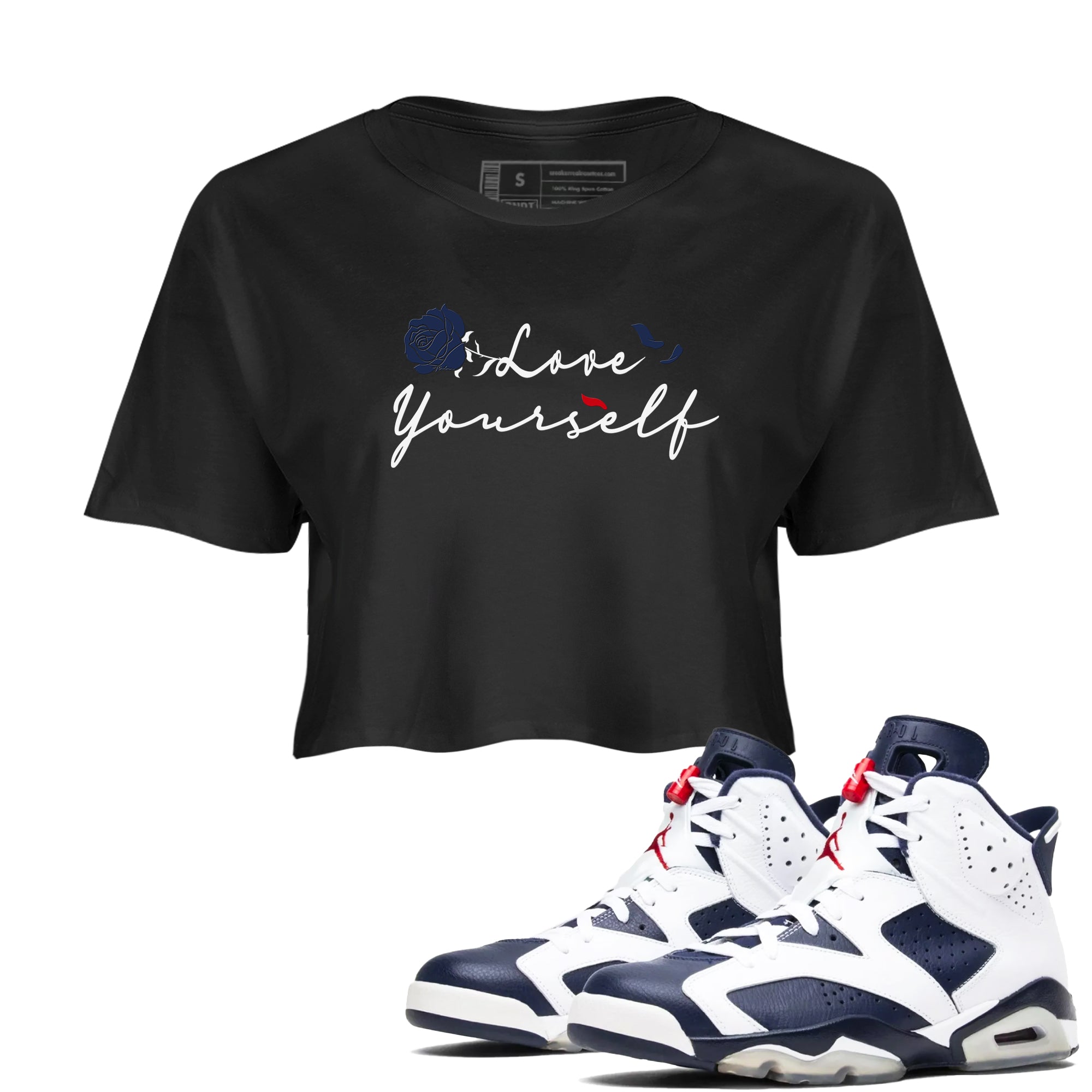 Love Yourself snkmatch Women's Top - Air Jordan 6 White And Midnight Navy