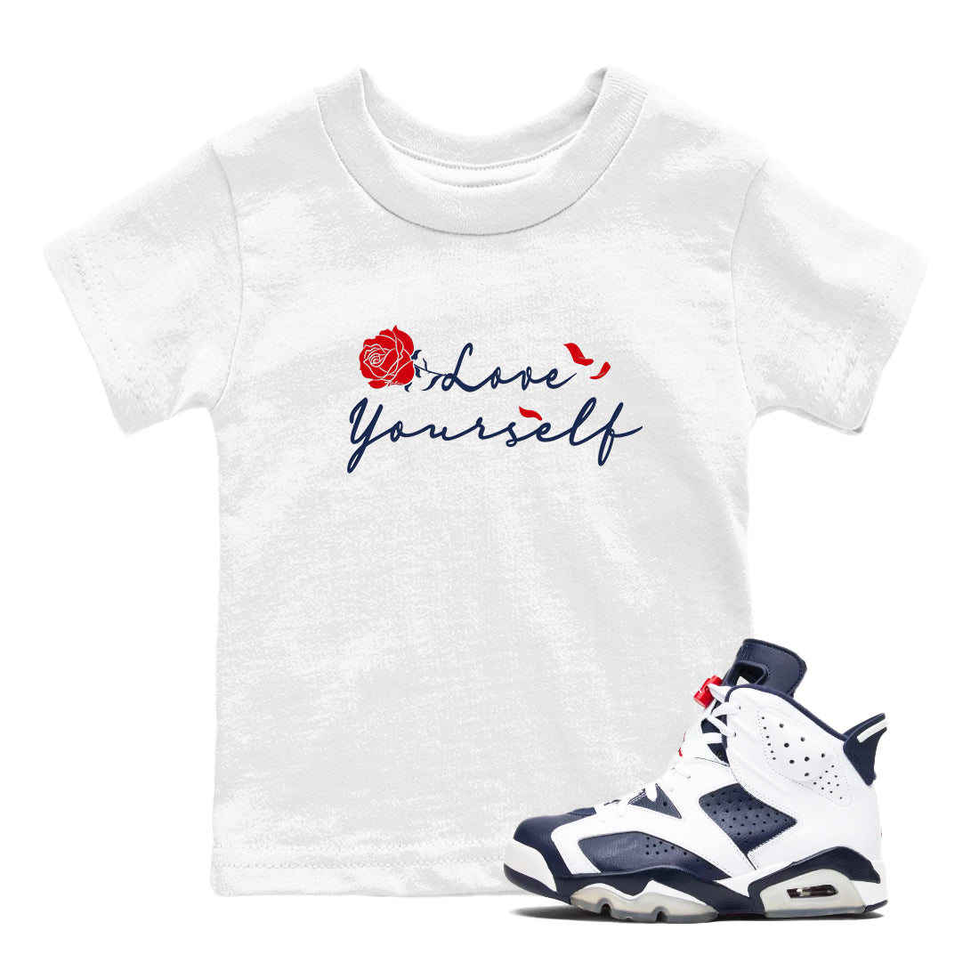 Love Yourself snkmatch Tees Kids - Air Jordan 6 White And Midnight Navy