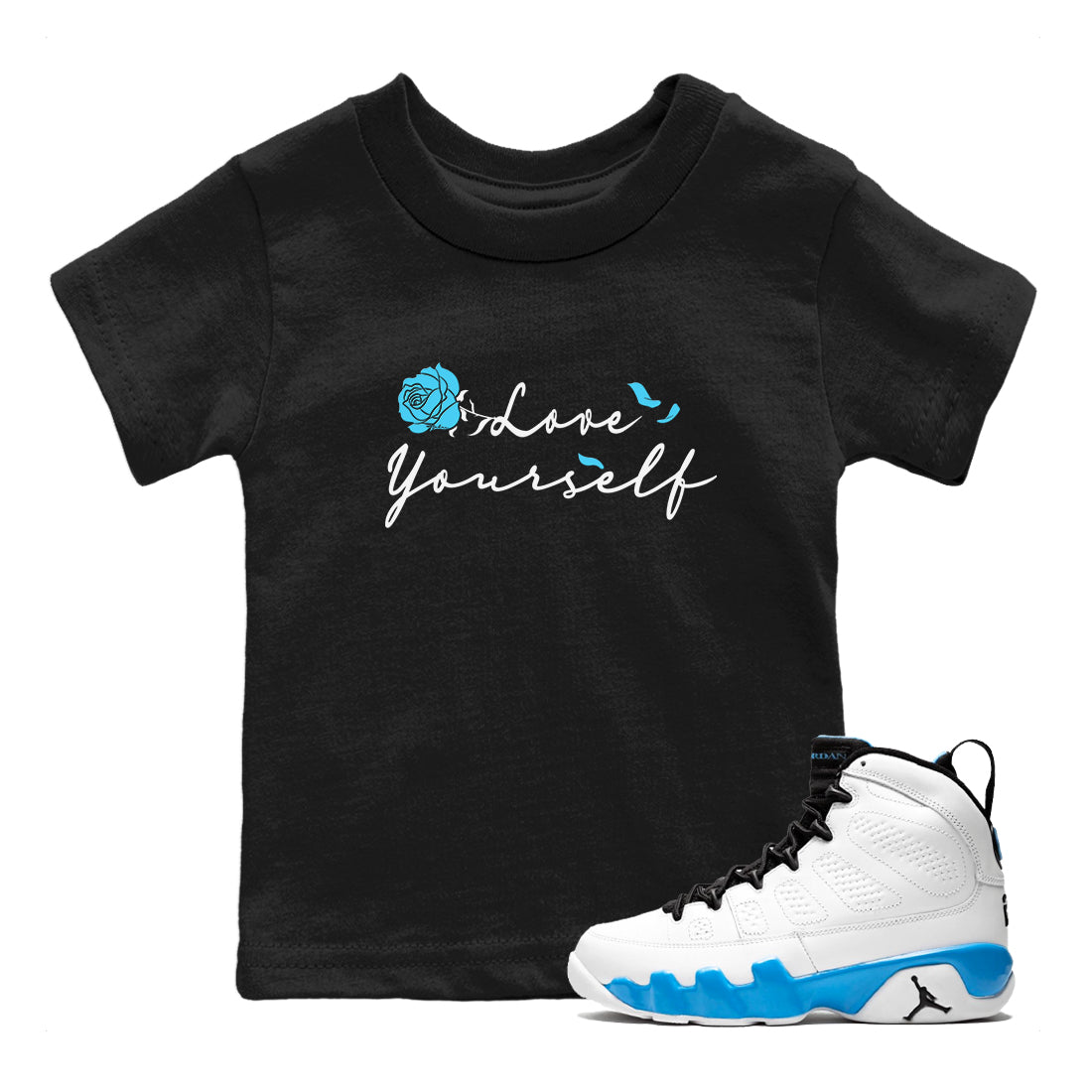 Love Yourself snkmatch Tees Kids - Air Jordan 9 Powder Blue