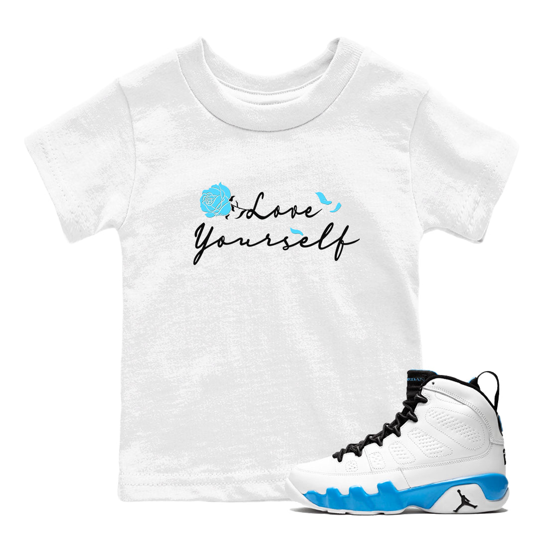 Love Yourself snkmatch Tees Kids - Air Jordan 9 Powder Blue