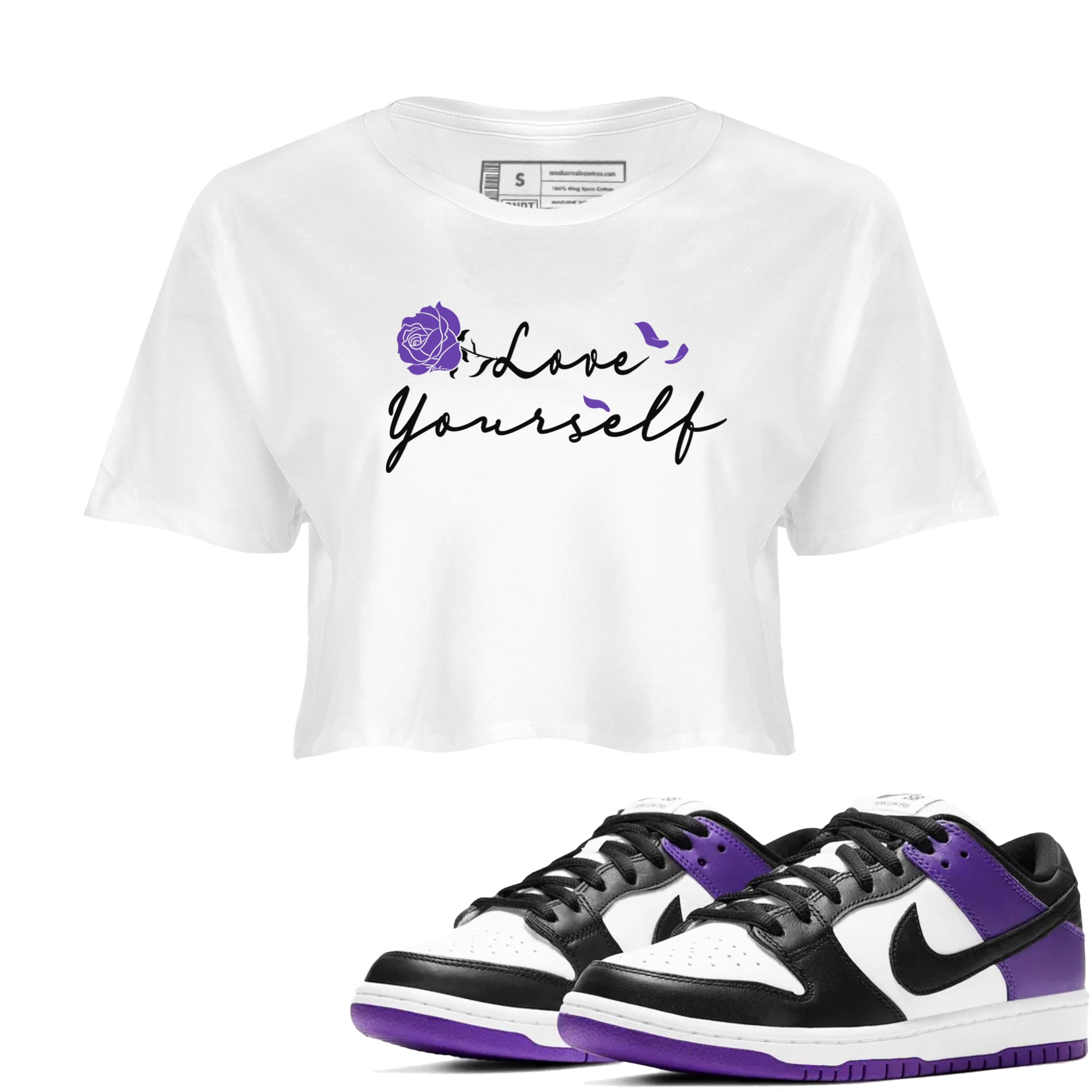 Love Yourself snkmatch Tees Crop Top - Dunk Low Court Purple